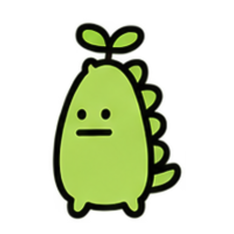 Pico, a green dinoti with a leafy sprout
